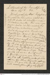 Nachlass Franz Steindachner, Brief von Gustav Hopke an Franz Steindachner (26.09.1896), Inv.Nr. 238.06, Seite 1